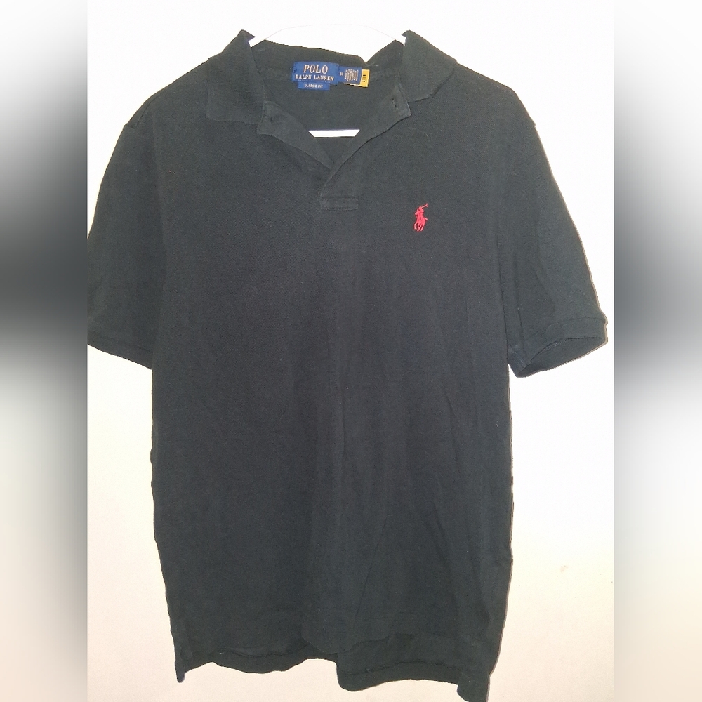Ralph Lauren Men's Black Polo Shirt with Red Logo
